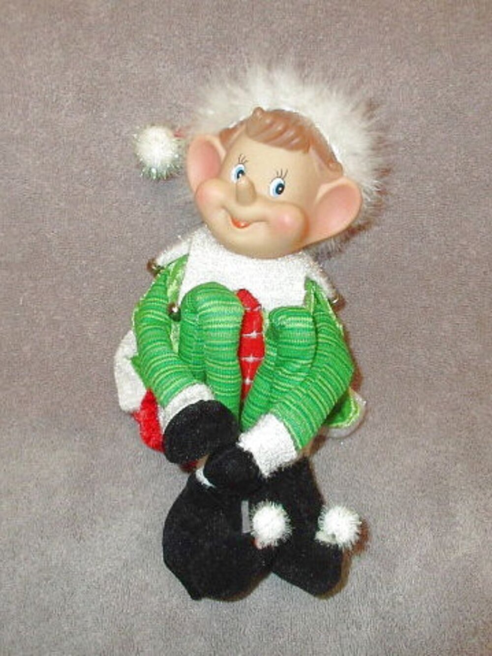 Christmas Pixie Elf Doll Knee Hugger Shelf Sitter Impish Face Kitschy Whimsy 21"